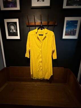 80’s Yellow Button-Down Collared Cotton gauze-Shirt Dress
